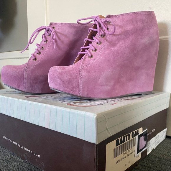 Jeffrey Campbell LAVENDER 99 TIE WEDGES Size 7.5 slightly USED. LILAC - Picture 2 of 11